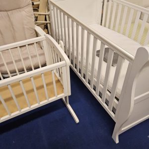Baby furniture set
Swinging crib no mattress
Cot with mattress 
Rocking chair (0726110)